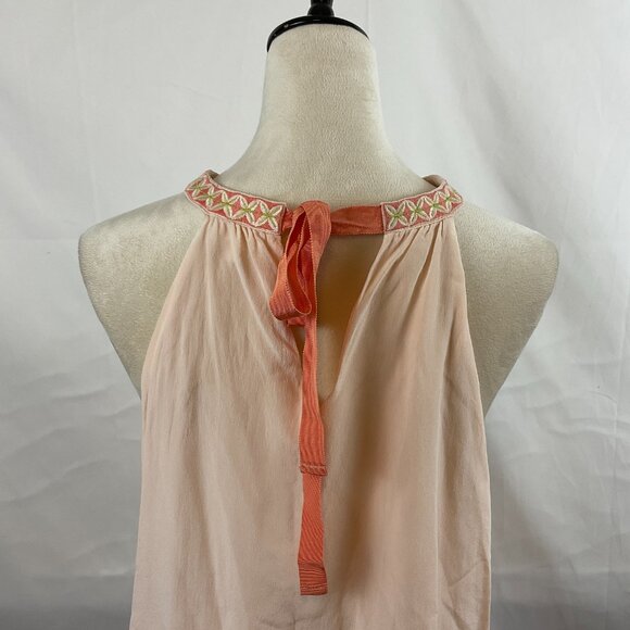Spartina 449 Top L Light Peach Embroidered Neckline Tie Detail Sleeveless - Picture 8 of 12